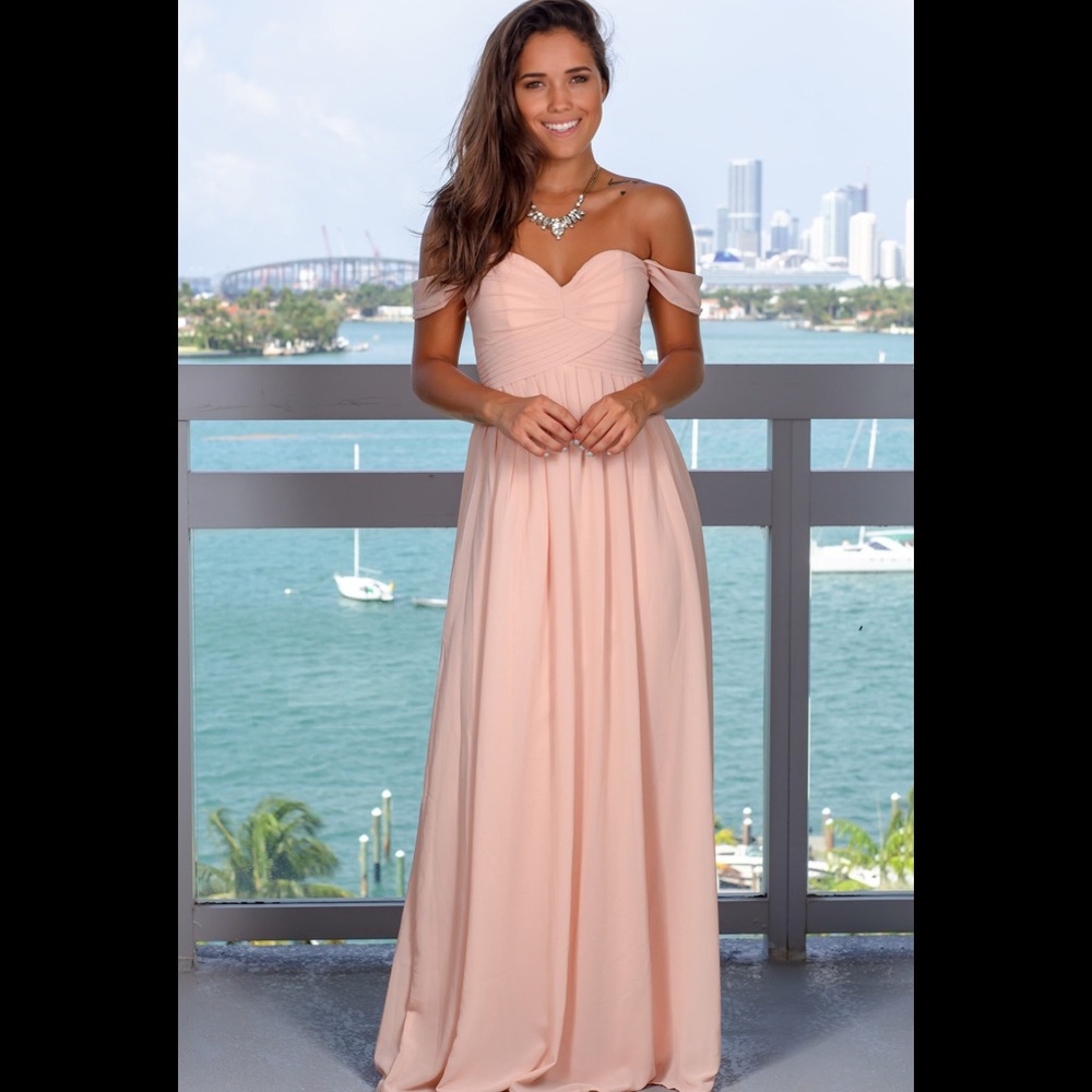 SOLD- Off the shoulder blush maxi dress NWOT